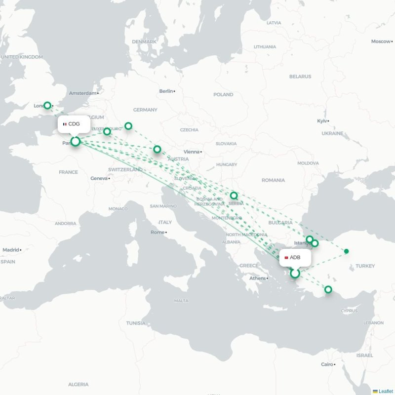 ADB - CDG route map