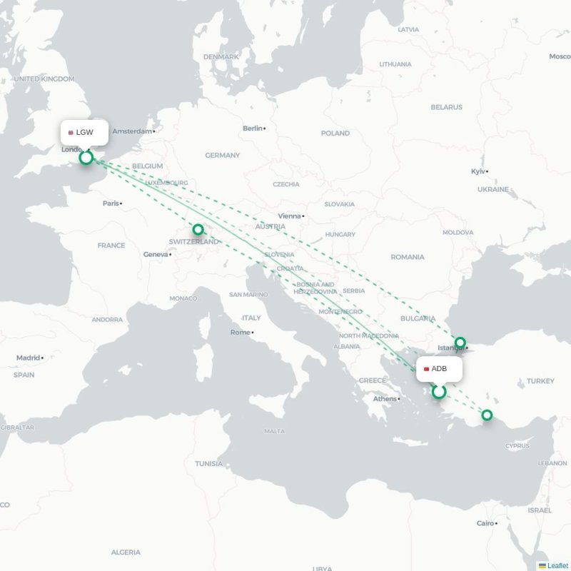 ADB - LGW route map