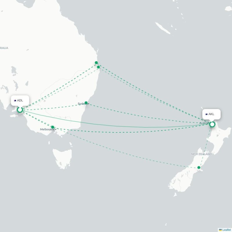 ADL - AKL route map