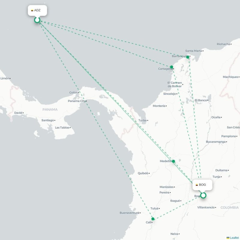 ADZ - BOG route map