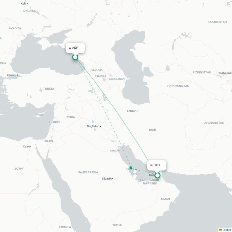 AER - DXB route map