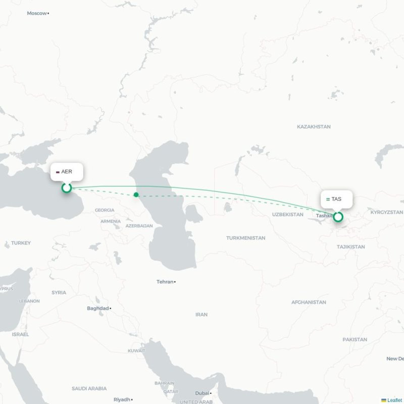 AER - TAS route map