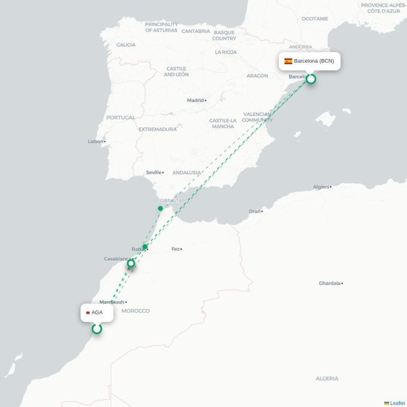 AGA - BCN route map