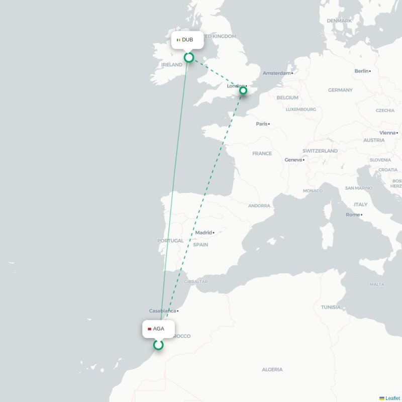 AGA - DUB route map