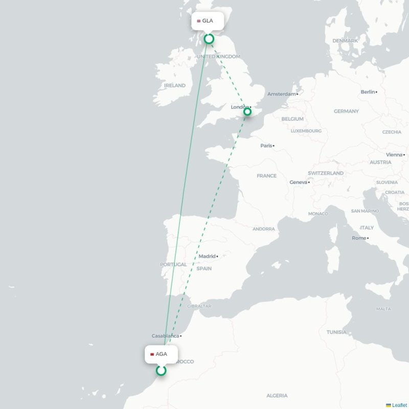 AGA - GLA route map