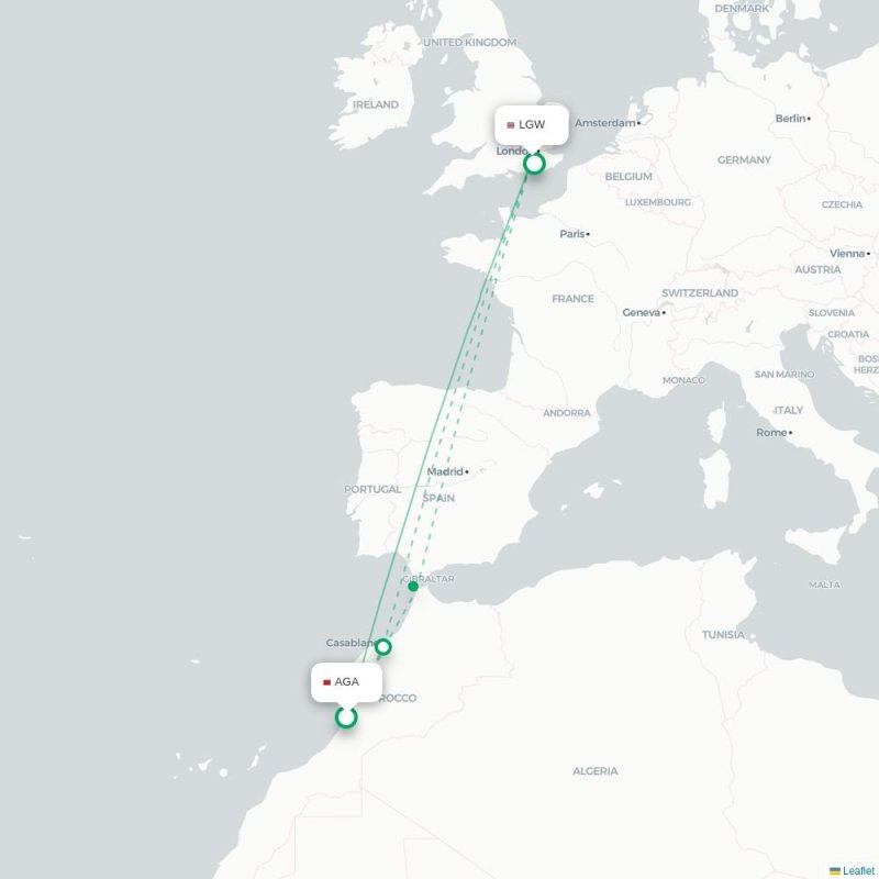 AGA - LGW route map