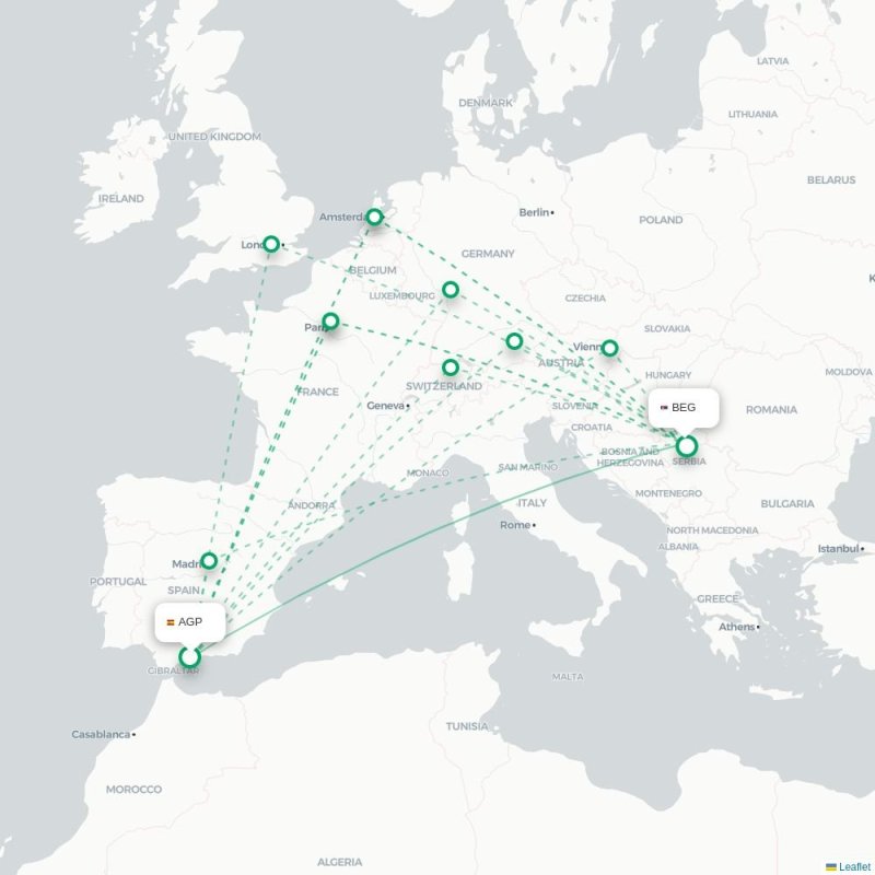 AGP - BEG route map