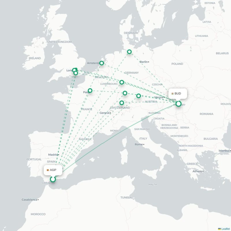 AGP - BUD route map