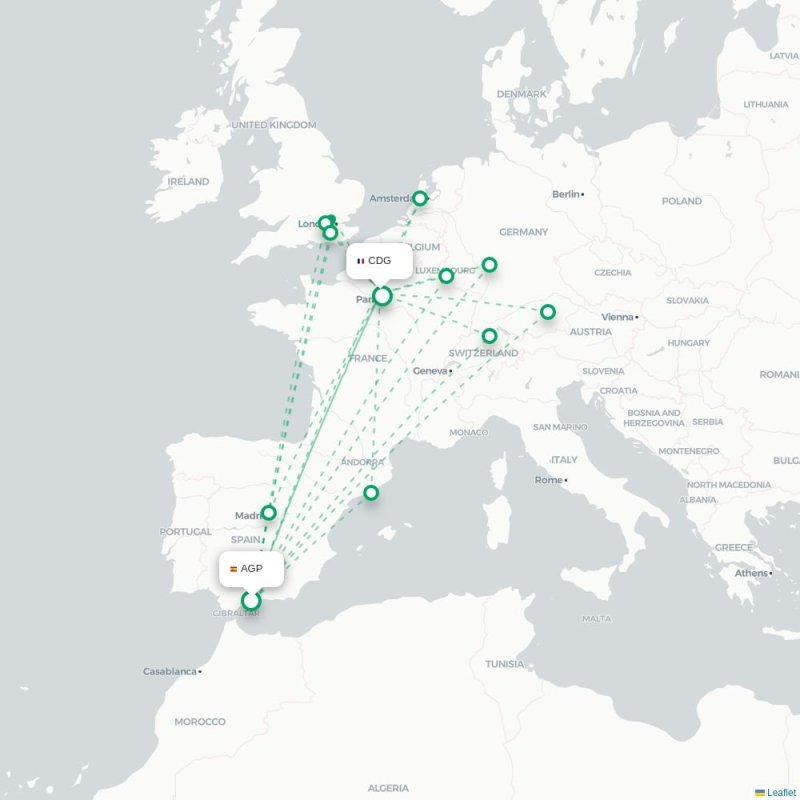 AGP - CDG route map