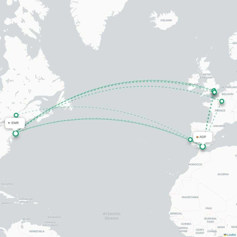 AGP - EWR route map
