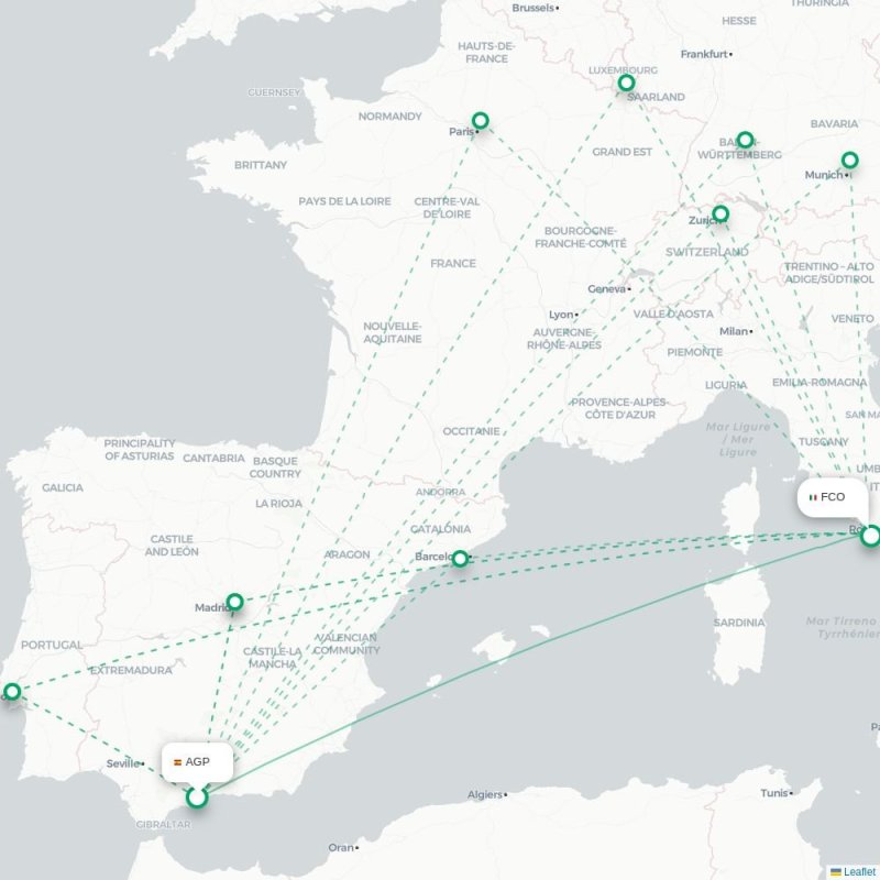 AGP - FCO route map