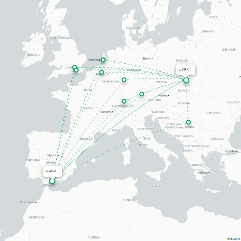AGP - KRK route map