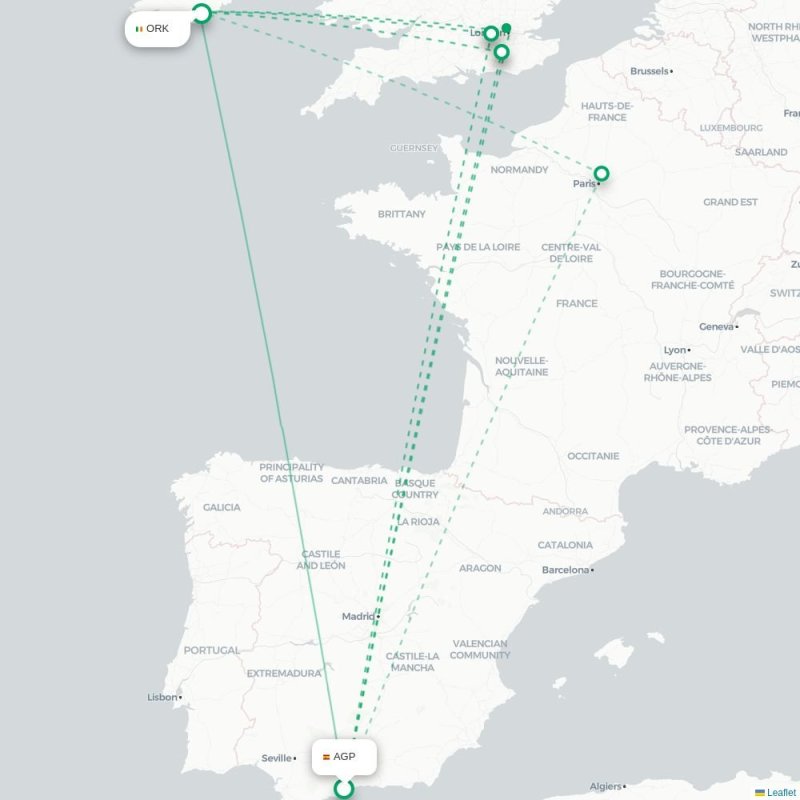 AGP - ORK route map