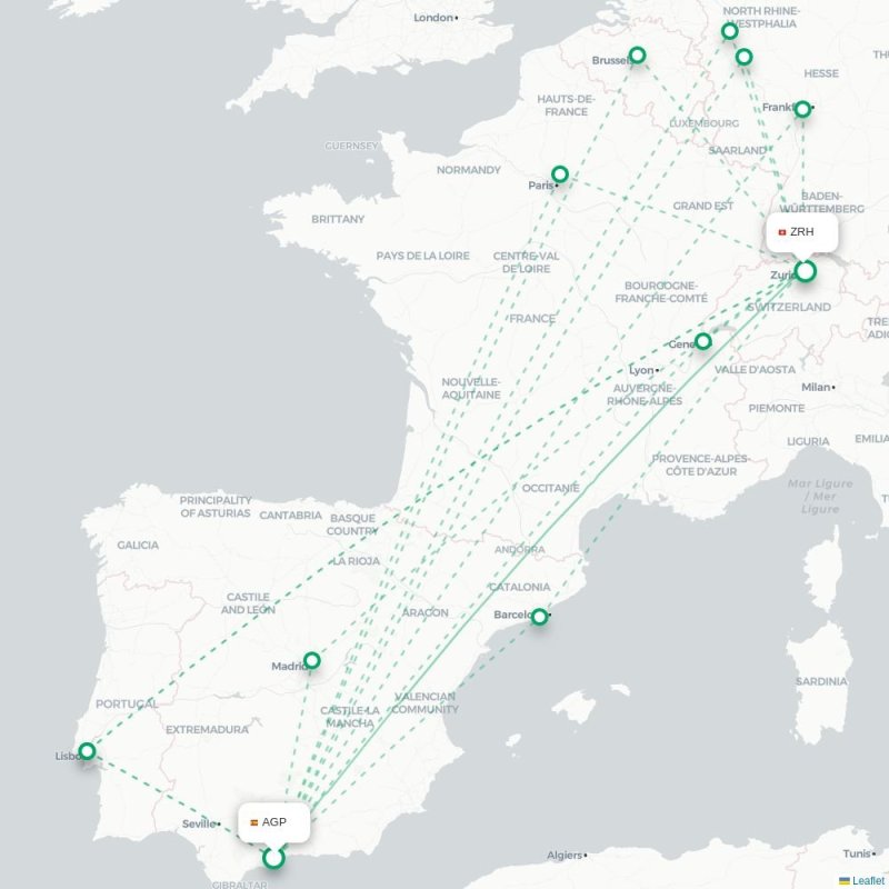 AGP - ZRH route map
