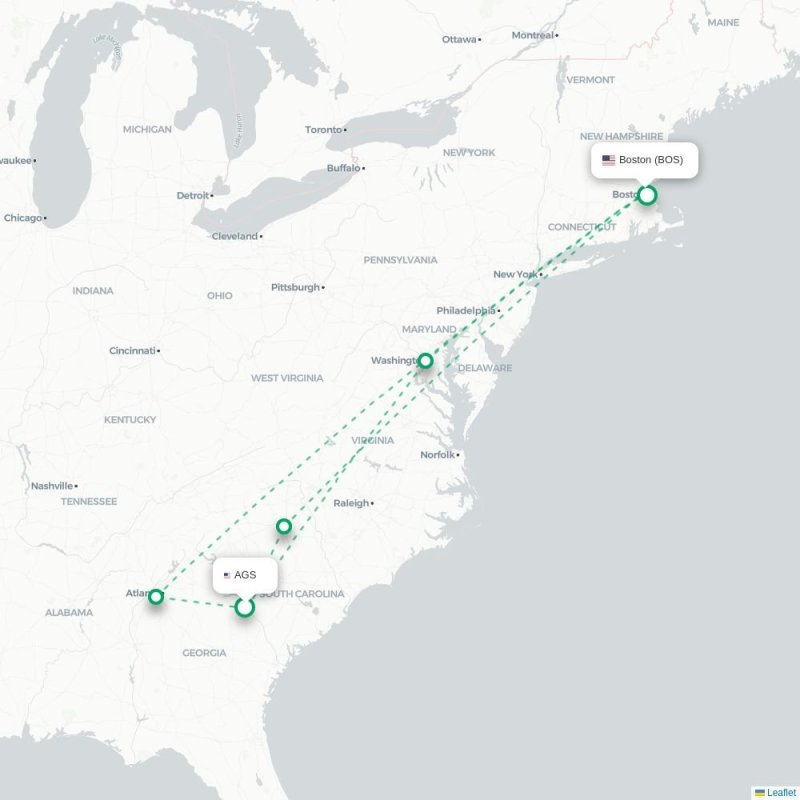 AGS - BOS route map