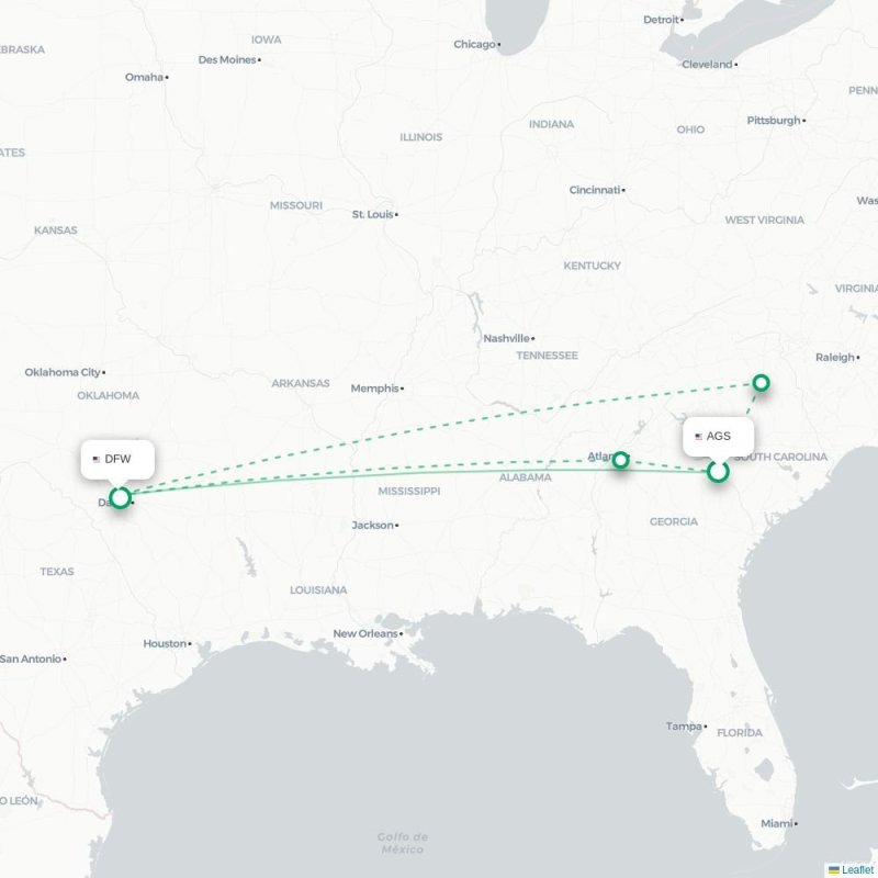 AGS - DFW route map