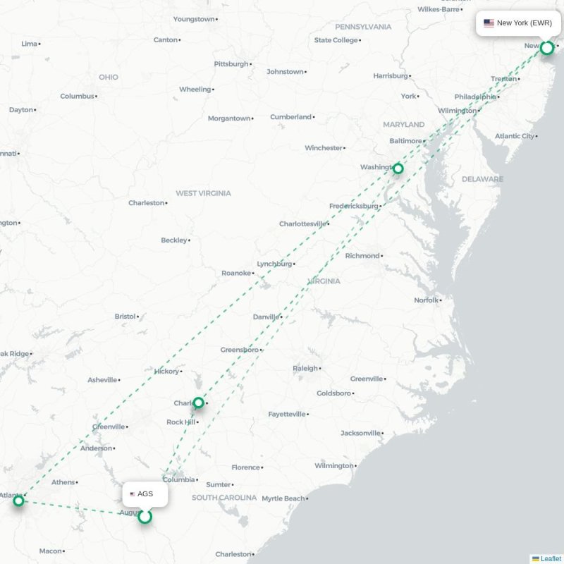 AGS - EWR route map