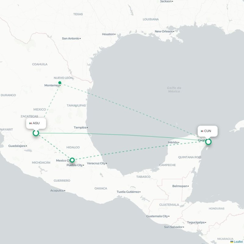 AGU - CUN route map