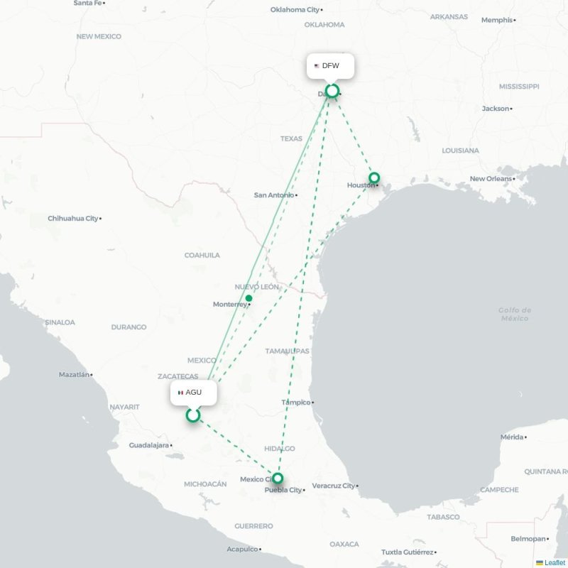 AGU - DFW route map