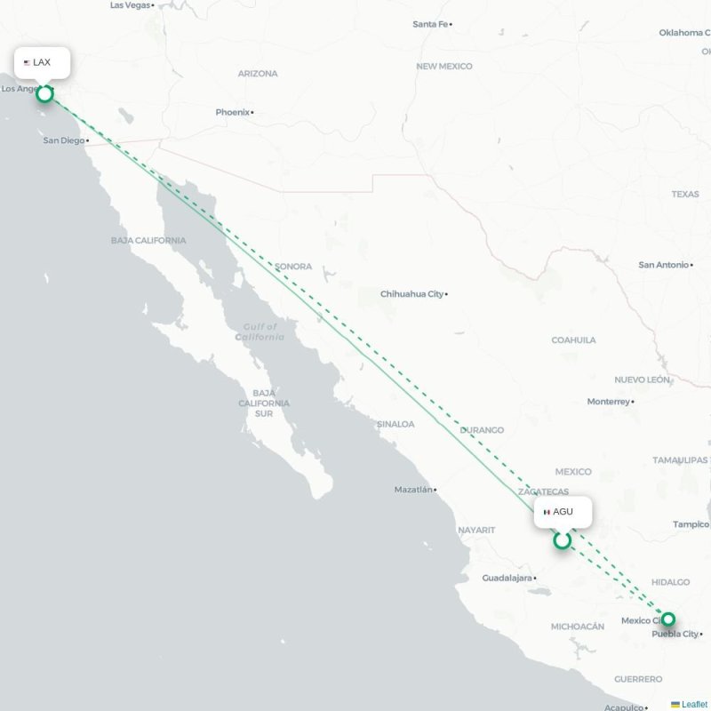 AGU - LAX route map