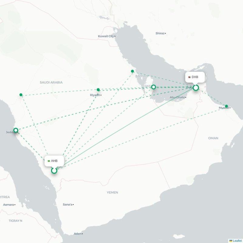 AHB - DXB route map