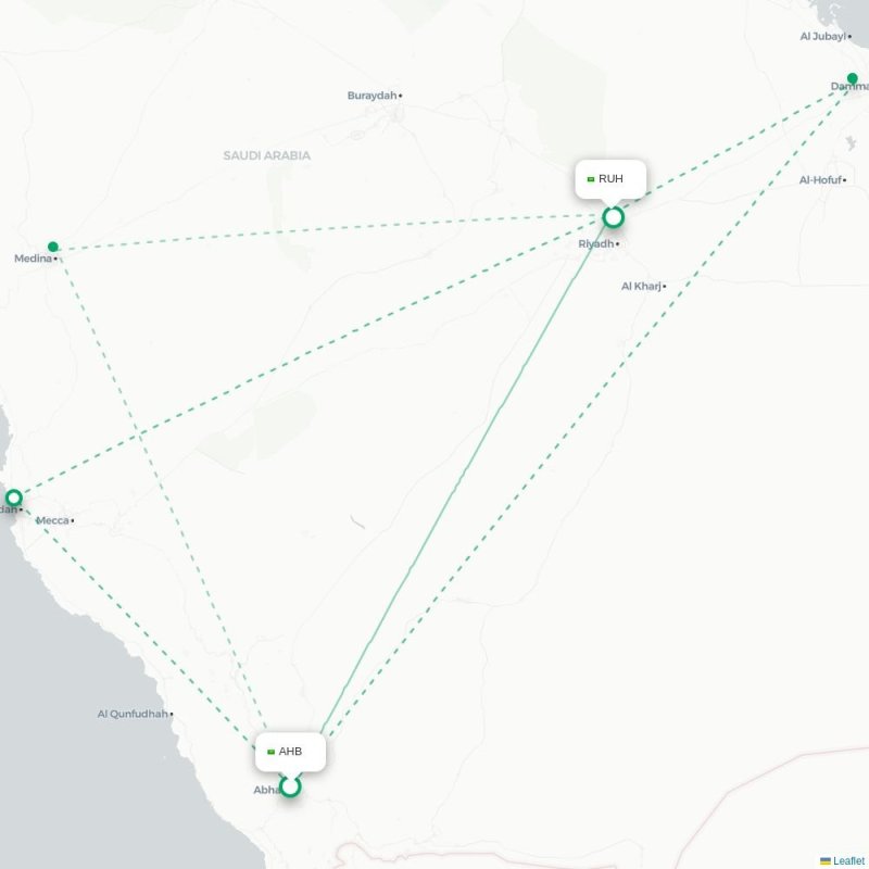 AHB - RUH route map