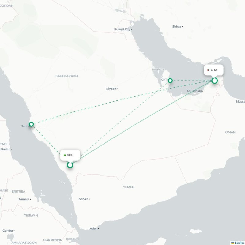 AHB - SHJ route map