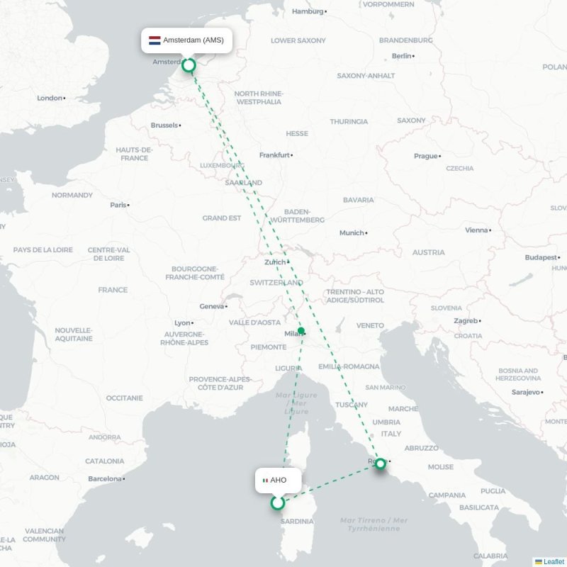 AHO - AMS route map