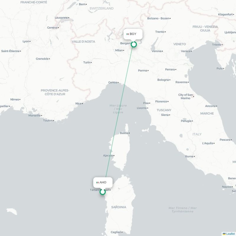 AHO - BGY route map
