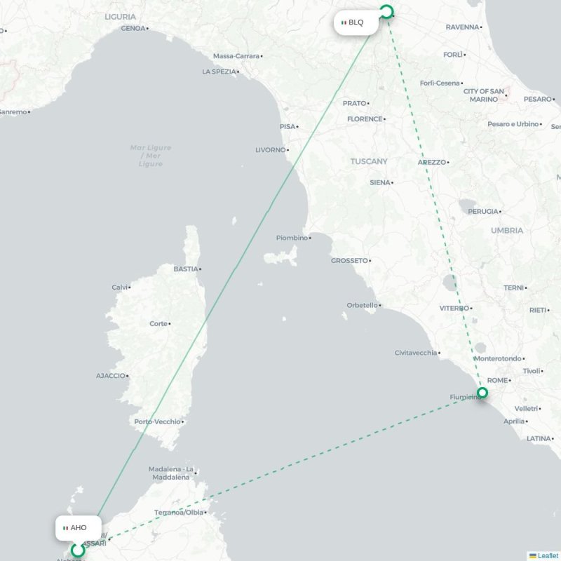 AHO - BLQ route map