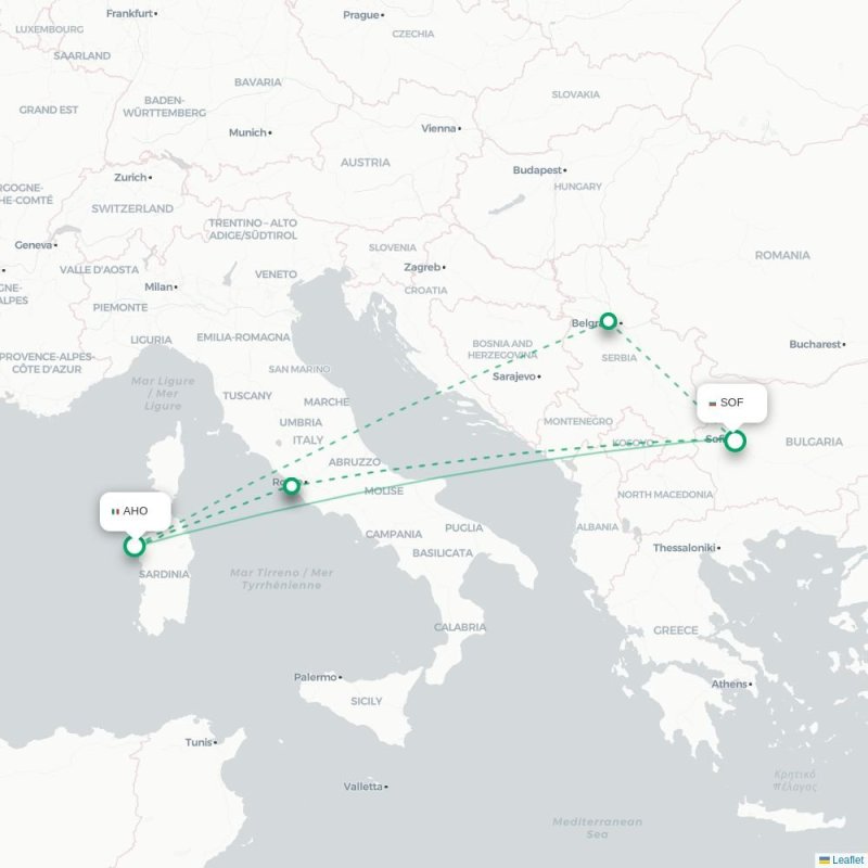 AHO - SOF route map