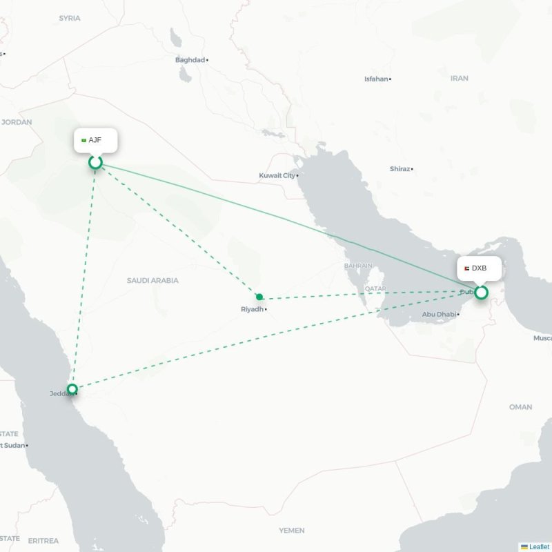 AJF - DXB route map