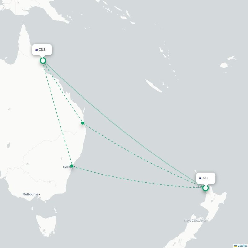 AKL - CNS route map