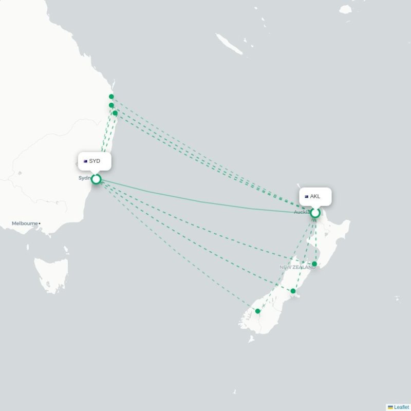 AKL - SYD route map