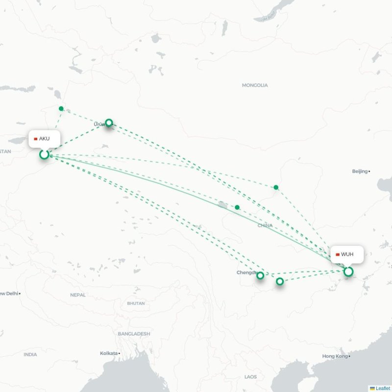 AKU - WUH route map