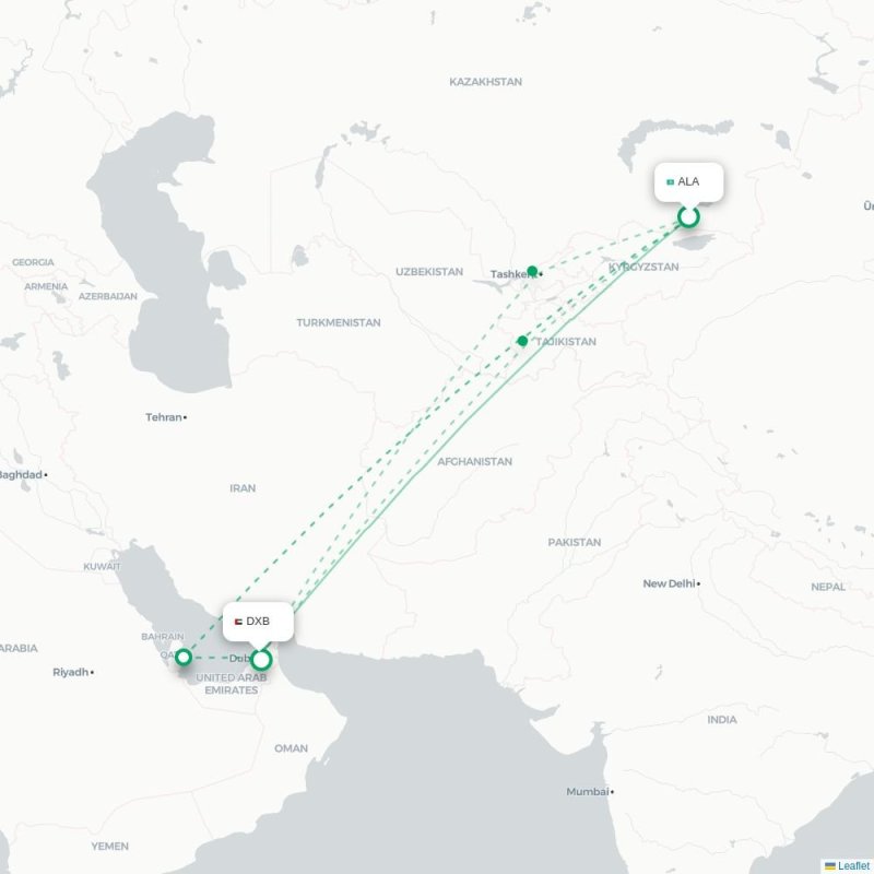 ALA - DXB route map