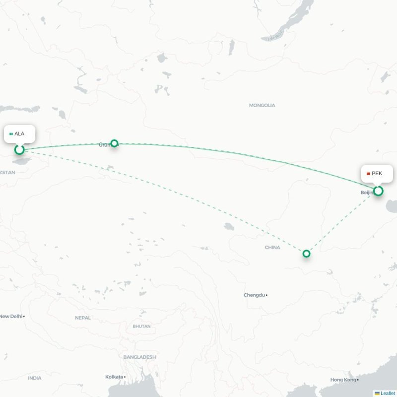 ALA - PEK route map
