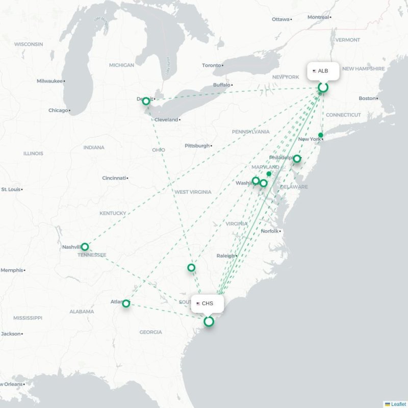 ALB - CHS route map