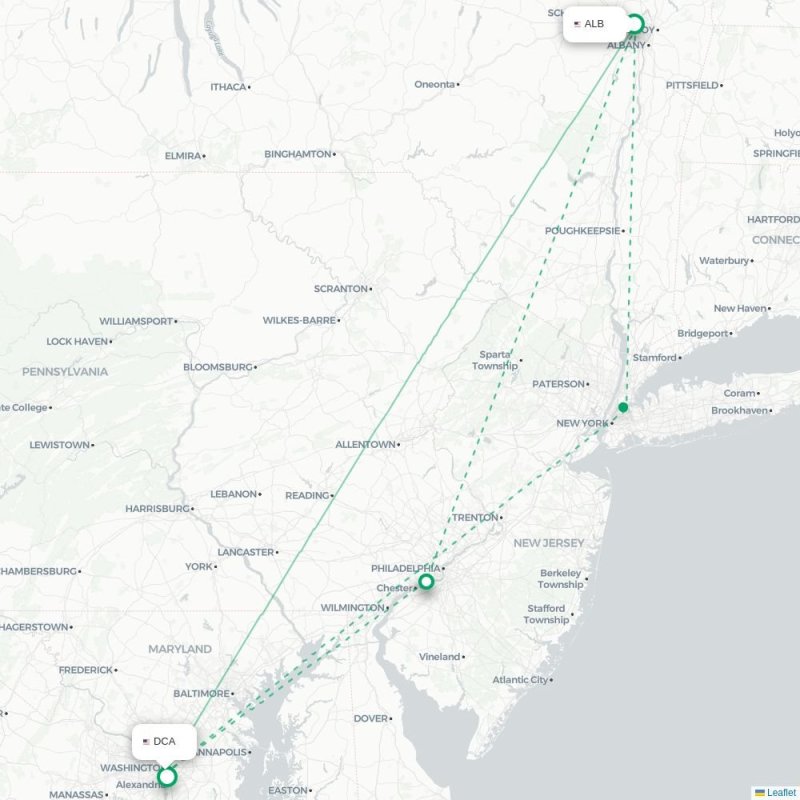 ALB - DCA route map