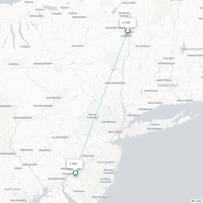 ALB - PHL route map