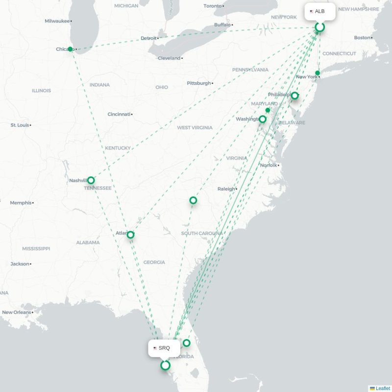 ALB - SRQ route map