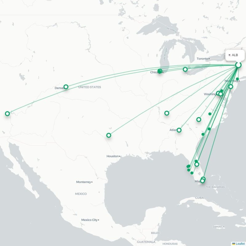 ALB - CLT route map