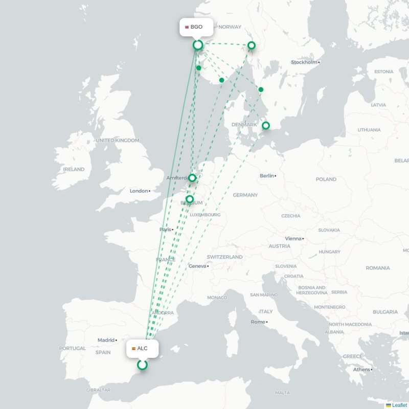 ALC - BGO route map