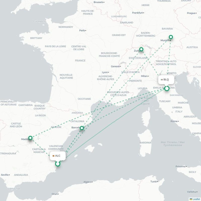 ALC - BLQ route map