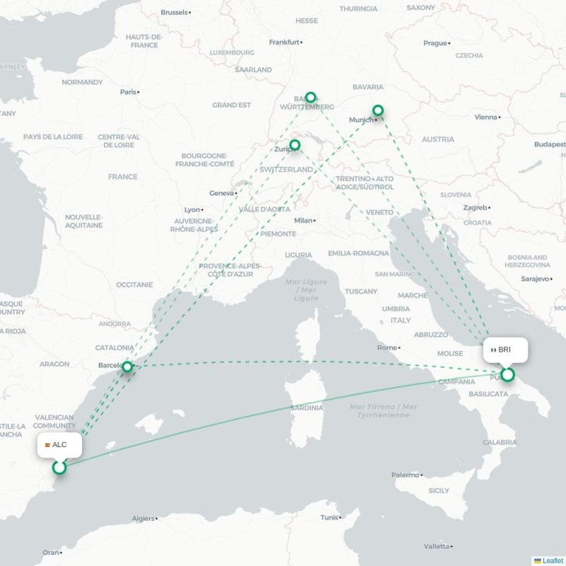 ALC - BRI route map