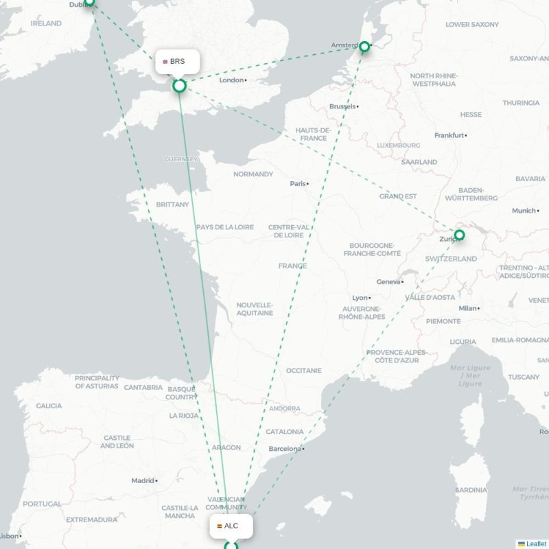 ALC - BRS route map