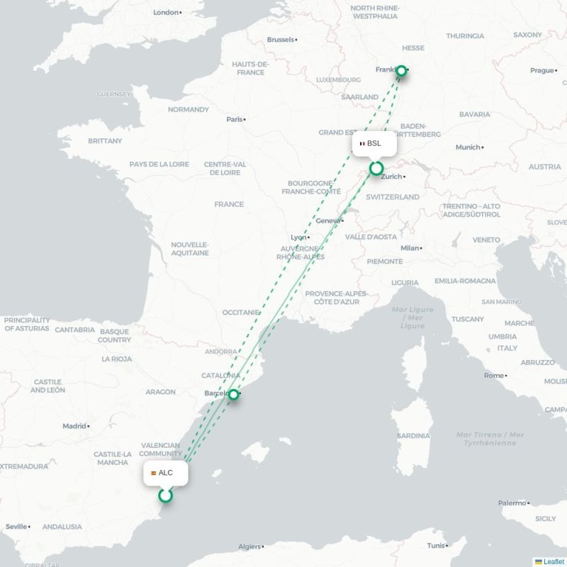 ALC - BSL route map