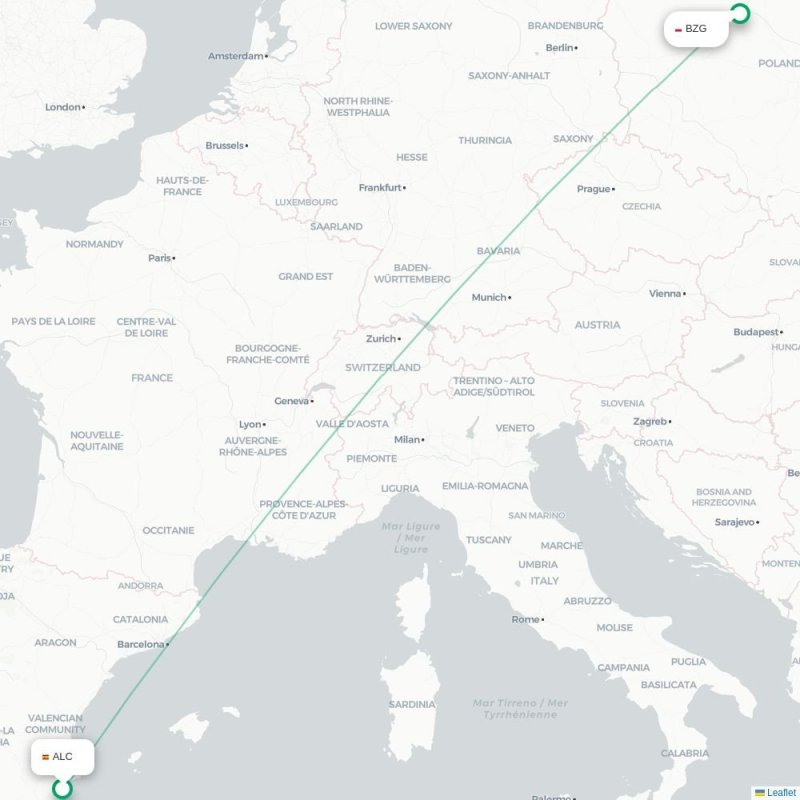 ALC - BZG route map