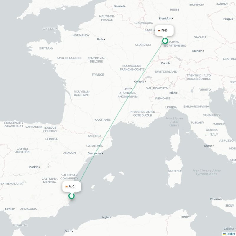ALC - FKB route map
