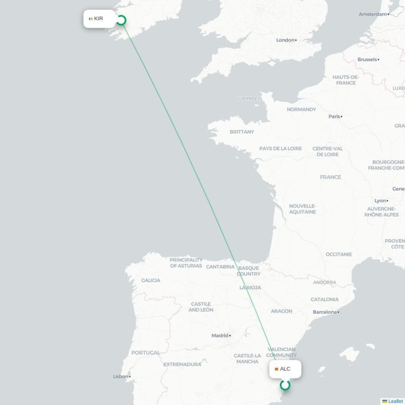ALC - KIR route map